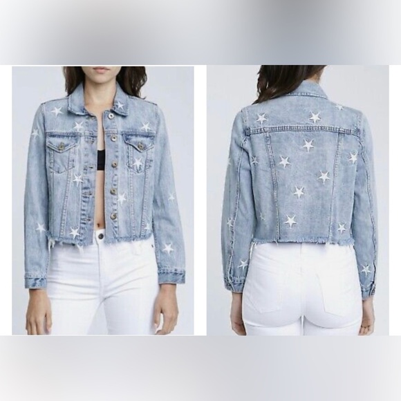 pistola Jackets & Blazers - Pistola Brando Star Embroidery Denim Jacket in a light wash with a raw hem.